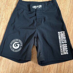 Charles Gracie Jiu Jitsu Shorts Size 22 Adjustable Waist Training Black